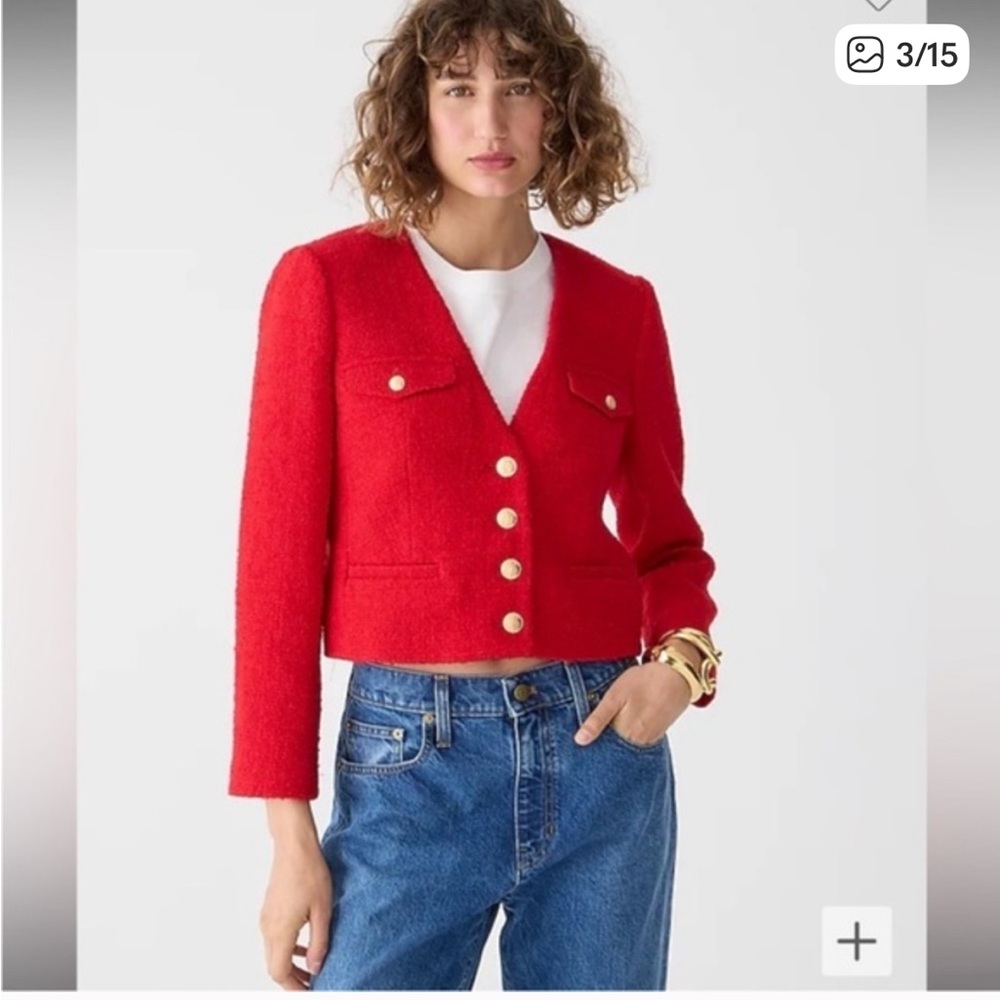 J. Crew Vibrant Red Blazer with Gold Accents